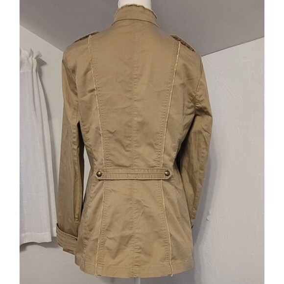 White House Black Market Military Khaki Jacket 6 Nehru Collar 70s Vibe - Picture 4 of 13